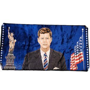 John F Kennedy‎ Velvet Tapestry Wall Hanging Statue of Liberty VTG 60s President